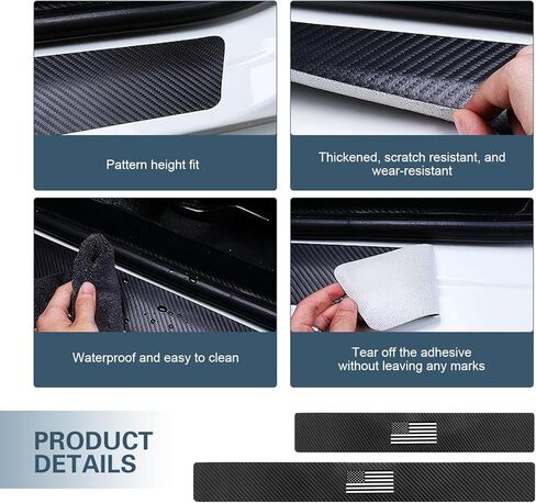 4 PCS Car Door Sill Protectors, Scratch Carbon American Flag Door Entry Edge Scuff Sticker, Self-adhesive Auot Threshold Protection, Universal for Most Cars (Black) in Saudi Arabia