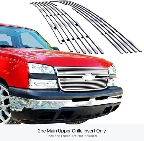 APS متوافق مع Chevy Silverado 2500HD 3500 2005-2006 & 06 1500 HD SS & 07 كلاسيكي رئيسي علوي من الفولاذ المقاوم للصدأ مصقول بالكروم 8x6 أفقي من البليت الأمامي شبكة شواء S18-S60356C in Saudi Arabia