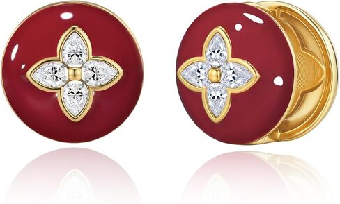أقراط Bugdundy Red Maroon Enamel مستديرة هندسية على شكل نجمة البرسيم Dainty Stud CZ مطلية بالذهب عيار 18 قيراط للنساء من SNGIA، هدايا مجوهرات VintageTrendy، إكسسوارات أقراط Huggies العصرية، أقراط دائرية بسيطة خالية من النيكل. in Saudi Arabia