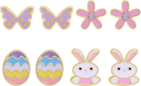 4 Pairs Easter Stud Earrings for Women Cute Bunny Spring Earrings Egg Rabbit Earrings Holiday Jewelry Gift in Saudi Arabia