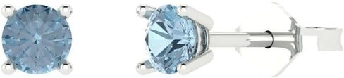 14K White Gold Natural Aquamarine Stud Earrings with Push back - Hypoallergenic, 0.2 cttw - Minimalist Women's Fine Jewelry in Kuwait