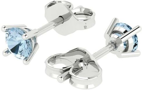 14K White Gold Natural Aquamarine Stud Earrings with Push back - Hypoallergenic, 0.2 cttw - Minimalist Women's Fine Jewelry in Kuwait