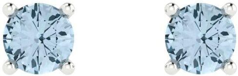 14K White Gold Natural Aquamarine Stud Earrings with Push back - Hypoallergenic, 0.2 cttw - Minimalist Women's Fine Jewelry in Kuwait