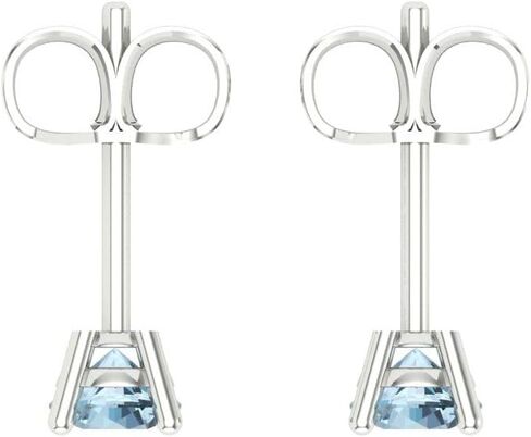 14K White Gold Natural Aquamarine Stud Earrings with Push back - Hypoallergenic, 0.2 cttw - Minimalist Women's Fine Jewelry in Kuwait