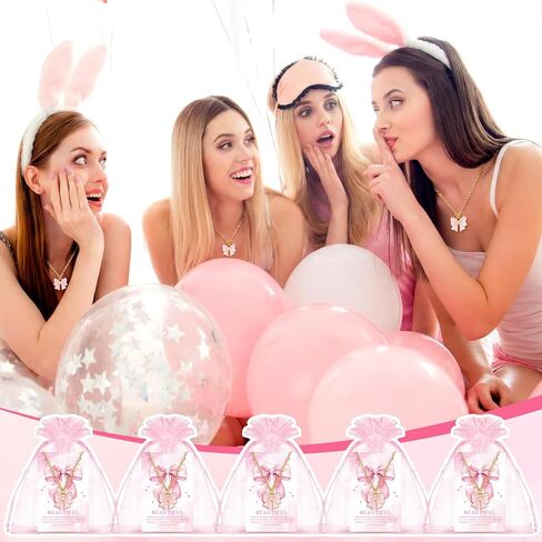 Kenning 24 Set 72 Pcs Galentines Coquette Pink Bow Party Favors Pink Bow Necklaces Gift Bulk Bowknot Necklace Jewelry Gifts with Thank You Card and Storage Bag for Cheer Team Birthday Gift in Saudi Arabia