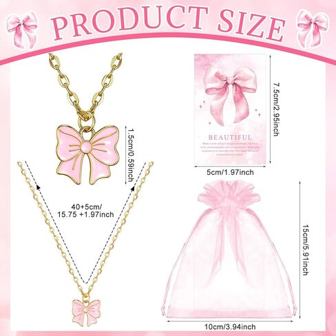 Kenning 24 Set 72 Pcs Galentines Coquette Pink Bow Party Favors Pink Bow Necklaces Gift Bulk Bowknot Necklace Jewelry Gifts with Thank You Card and Storage Bag for Cheer Team Birthday Gift in Saudi Arabia