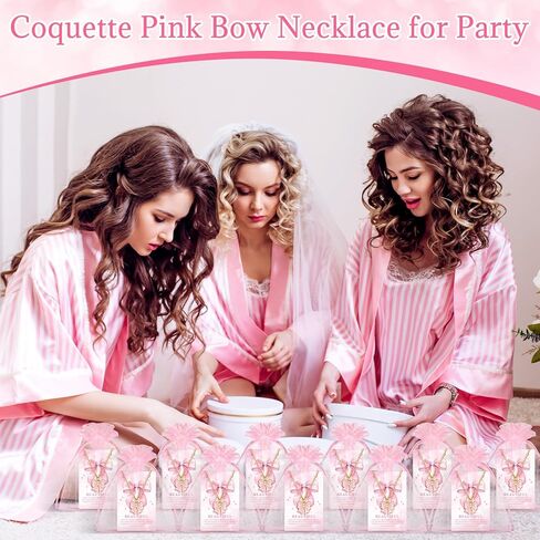 Kenning 24 Set 72 Pcs Galentines Coquette Pink Bow Party Favors Pink Bow Necklaces Gift Bulk Bowknot Necklace Jewelry Gifts with Thank You Card and Storage Bag for Cheer Team Birthday Gift in Saudi Arabia