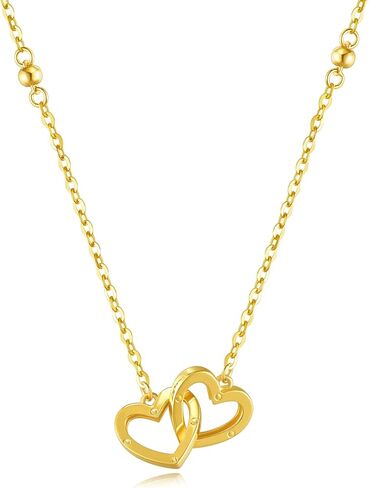 FANCIME 14K Solid Yellow Gold Interlock Love Heart Pendant Necklace Dainty Fine Jewelry Birthday Gift for Women, With 16+2" Solid Gold Cable Chain in Saudi Arabia