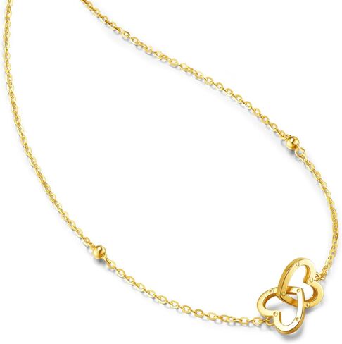 FANCIME 14K Solid Yellow Gold Interlock Love Heart Pendant Necklace Dainty Fine Jewelry Birthday Gift for Women, With 16+2" Solid Gold Cable Chain in Saudi Arabia