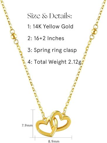 FANCIME 14K Solid Yellow Gold Interlock Love Heart Pendant Necklace Dainty Fine Jewelry Birthday Gift for Women, With 16+2" Solid Gold Cable Chain in Saudi Arabia