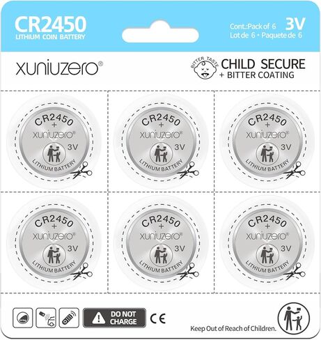 6 عبوات من بطارية الليثيوم الخلوية المعدنية CR2450، 3 فولت، طاقة طويلة الأمد، خالية من الزئبق، حزمة آمنة للأطفال in Kuwait