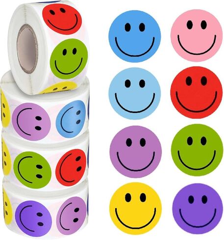 2000Pcs Smiley Face Stickers–4 Rolls (500/Roll) Happy Face Stickers Cute Small Reward Sticker for Kids Classroom,Teacher, Students, Home/Party, Motivational Decals in Kuwait