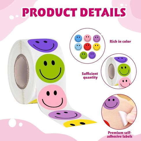 2000Pcs Smiley Face Stickers–4 Rolls (500/Roll) Happy Face Stickers Cute Small Reward Sticker for Kids Classroom,Teacher, Students, Home/Party, Motivational Decals in Kuwait