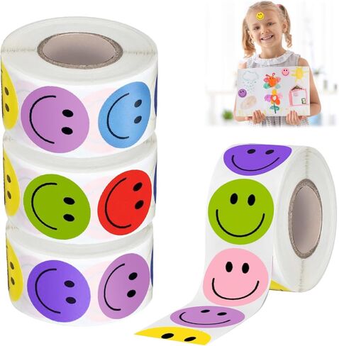 2000Pcs Smiley Face Stickers–4 Rolls (500/Roll) Happy Face Stickers Cute Small Reward Sticker for Kids Classroom,Teacher, Students, Home/Party, Motivational Decals in Kuwait