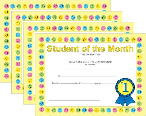 SHAPES ETC. 30pcs Student of The Month Recognition Certificates 11inx8.5in Colorful Award Kids Student Graduations Moving Up Ceremonies Achievement Days Banquets Academic Competitions USA Made in Saudi Arabia