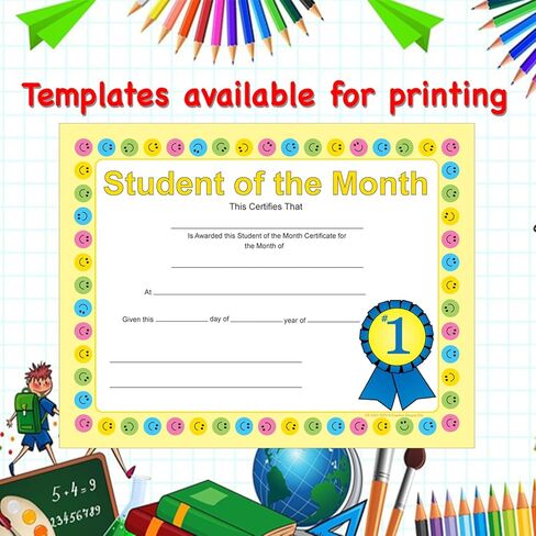 SHAPES ETC. 30pcs Student of The Month Recognition Certificates 11inx8.5in Colorful Award Kids Student Graduations Moving Up Ceremonies Achievement Days Banquets Academic Competitions USA Made in Saudi Arabia