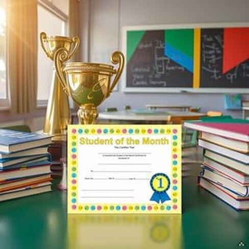 SHAPES ETC. 30pcs Student of The Month Recognition Certificates 11inx8.5in Colorful Award Kids Student Graduations Moving Up Ceremonies Achievement Days Banquets Academic Competitions USA Made in Saudi Arabia