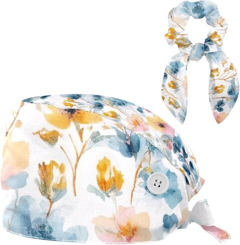 Scrub Cap, Nurse Hat, Surgical Cap with Hair Scrunchy in Kuwait