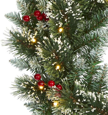Nearly Natural 24in. Frosted Swiss Pine Artificial Wreath with 35 Clear LED Lights and Berries, Green, 5x24x24 in Saudi Arabia