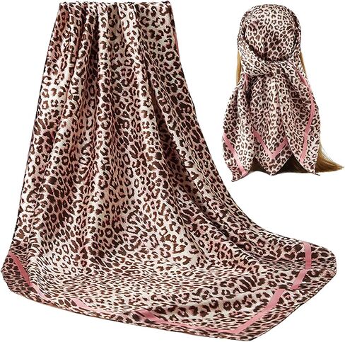 IZUS Women Fashion Leopard-Head-Scarf 35 inch-Large-Square Hair-Scarves Silk-Satin-Like Neck-Bandana Sleeping-Head-Wraps in Saudi Arabia
