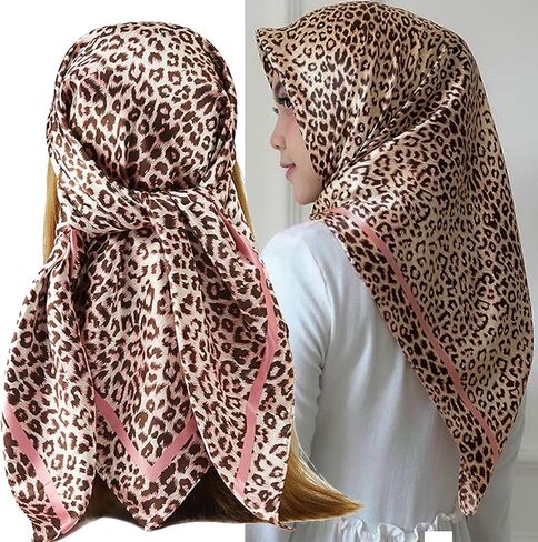 IZUS Women Fashion Leopard-Head-Scarf 35 inch-Large-Square Hair-Scarves Silk-Satin-Like Neck-Bandana Sleeping-Head-Wraps in Saudi Arabia