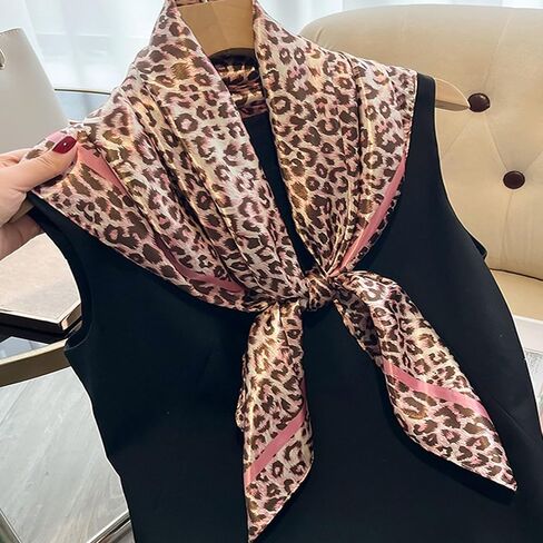 IZUS Women Fashion Leopard-Head-Scarf 35 inch-Large-Square Hair-Scarves Silk-Satin-Like Neck-Bandana Sleeping-Head-Wraps in Saudi Arabia