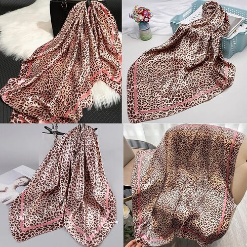 IZUS Women Fashion Leopard-Head-Scarf 35 inch-Large-Square Hair-Scarves Silk-Satin-Like Neck-Bandana Sleeping-Head-Wraps in Saudi Arabia