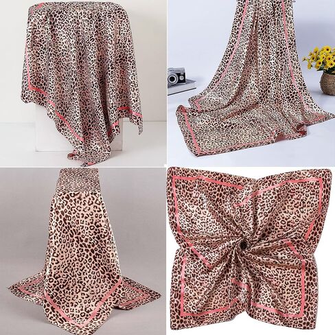 IZUS Women Fashion Leopard-Head-Scarf 35 inch-Large-Square Hair-Scarves Silk-Satin-Like Neck-Bandana Sleeping-Head-Wraps in Saudi Arabia