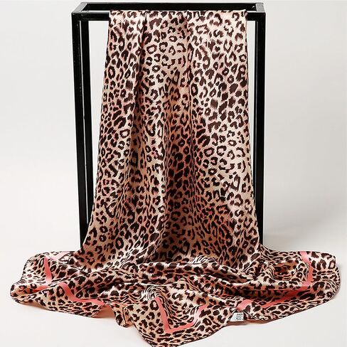 IZUS Women Fashion Leopard-Head-Scarf 35 inch-Large-Square Hair-Scarves Silk-Satin-Like Neck-Bandana Sleeping-Head-Wraps in Saudi Arabia
