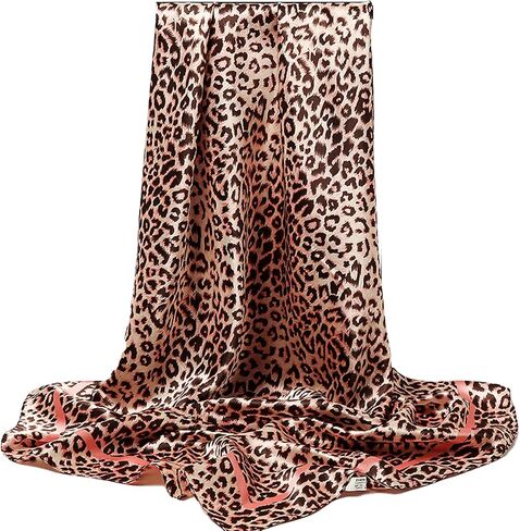 IZUS Women Fashion Leopard-Head-Scarf 35 inch-Large-Square Hair-Scarves Silk-Satin-Like Neck-Bandana Sleeping-Head-Wraps in Saudi Arabia