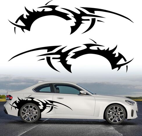 TOMALL 2Pcs 66'' Flame Graphics Stickers Car Body Side Skirt Decals Racing Sport Stripe Decals for Car Universal Vinyl Waterproof Large Decal Decoration for Truck Off-Road Vehicles Accessories (Black) in Saudi Arabia
