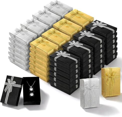 72 قطعة من صناديق المجوهرات السائبة، صندوق هدايا صغير من الورق المقوى مع شريط فيونكة للخواتم والأقراط وقلادة السوار، 3.1 × 2 × 1.1 بوصة، 3 ألوان لعيد الميلاد وعيد الميلاد وعيد الحب in Kuwait