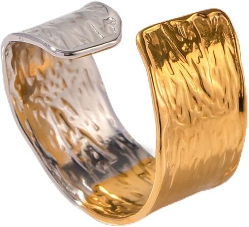 LadayPoa Gold and Silver Statement Bands, 18K Gold Plated Two Tone Ring, Geometric Mixed Metal Ring for Women, Stainless Steel Minimalist Stackable Rings Stacking Jewelry in Saudi Arabia