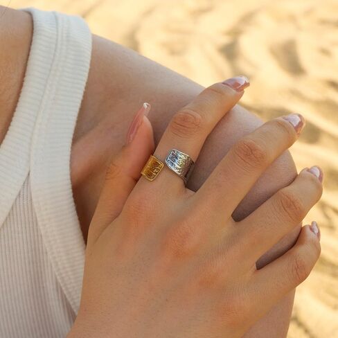 LadayPoa Gold and Silver Statement Bands, 18K Gold Plated Two Tone Ring, Geometric Mixed Metal Ring for Women, Stainless Steel Minimalist Stackable Rings Stacking Jewelry in Saudi Arabia