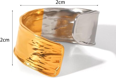 LadayPoa Gold and Silver Statement Bands, 18K Gold Plated Two Tone Ring, Geometric Mixed Metal Ring for Women, Stainless Steel Minimalist Stackable Rings Stacking Jewelry in Saudi Arabia