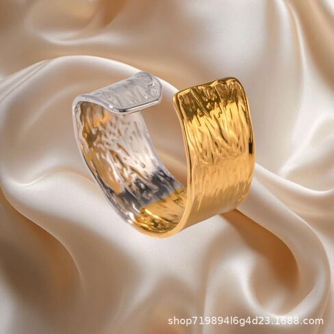 LadayPoa Gold and Silver Statement Bands, 18K Gold Plated Two Tone Ring, Geometric Mixed Metal Ring for Women, Stainless Steel Minimalist Stackable Rings Stacking Jewelry in Saudi Arabia