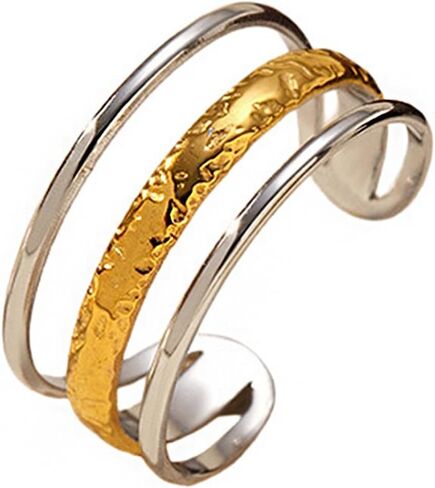 LadayPoa Gold and Silver Statement Bands, 18K Gold Plated Two Tone Ring, Geometric Mixed Metal Ring for Women, Stainless Steel Minimalist Stackable Rings Stacking Jewelry in Saudi Arabia
