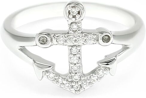 The Collegiate Standard Nautical Sterling Silver Anchor Ring with CZs - Anchor Jewelry in Kuwait
