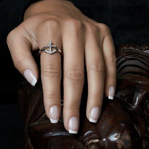 The Collegiate Standard Nautical Sterling Silver Anchor Ring with CZs - Anchor Jewelry in Kuwait