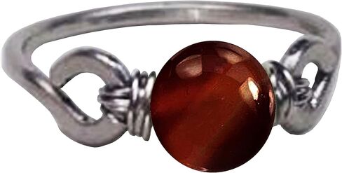 Sardonyx 6mm Bead Ring in Stainless Steel- Silver-Bronze-Copper- Black Iron-Titanium-Niobium-14K Gold-14K Rose Gold Hand Hammered Ring Sizes 4-16 in Saudi Arabia