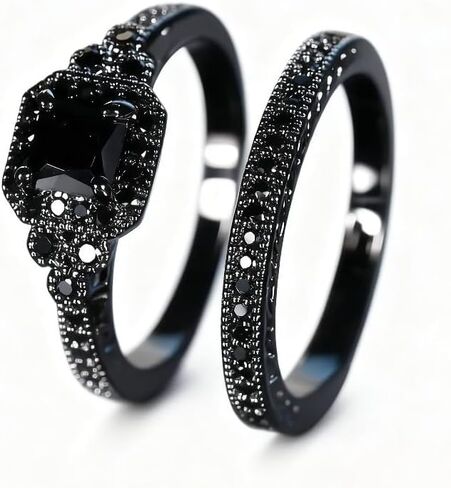 2 Pcs/set Trend Zircon Square Ring Sets for Women Wedding Banquet Jewelry Valentine's Day Gift in Saudi Arabia
