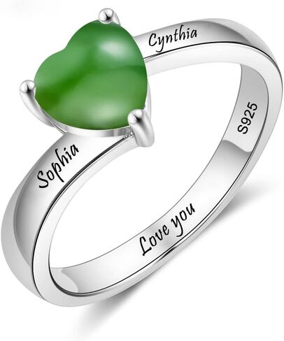 Natural Gemstone Heart Rings Personalized 925 Sterling Silver Turquoise Larimar Green Jade Lapis Lazuli Custom Name Ring Jewelry Gifts for Women in Saudi Arabia