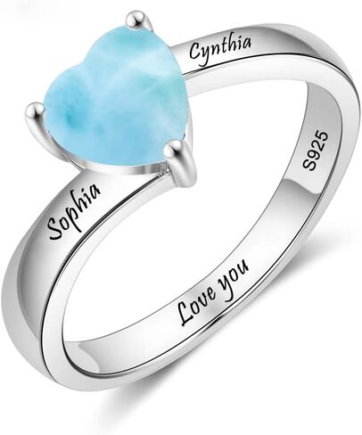 Natural Gemstone Heart Rings Personalized 925 Sterling Silver Turquoise Larimar Green Jade Lapis Lazuli Custom Name Ring Jewelry Gifts for Women in Saudi Arabia