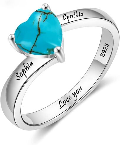 Natural Gemstone Heart Rings Personalized 925 Sterling Silver Turquoise Larimar Green Jade Lapis Lazuli Custom Name Ring Jewelry Gifts for Women in Saudi Arabia