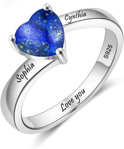 Natural Gemstone Heart Rings Personalized 925 Sterling Silver Turquoise Larimar Green Jade Lapis Lazuli Custom Name Ring Jewelry Gifts for Women in Saudi Arabia