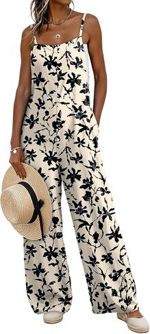 Dokotoo Women's Causal One Piece Sleeveless Jumpsuits Floral Boho Overalls Wide Leg Rompers Pants with Pockets in Saudi Arabia