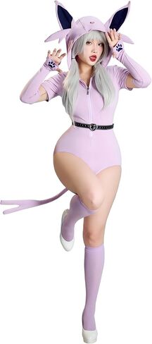 Mobbunny Women Anime Derivative Romper Onesie Bodysuit Sexy Lingerie Summer Hooded Homewear Jumpsuit with Tail in Saudi Arabia