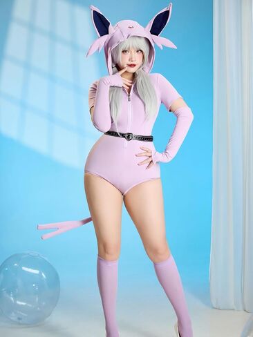 Mobbunny Women Anime Derivative Romper Onesie Bodysuit Sexy Lingerie Summer Hooded Homewear Jumpsuit with Tail in Saudi Arabia