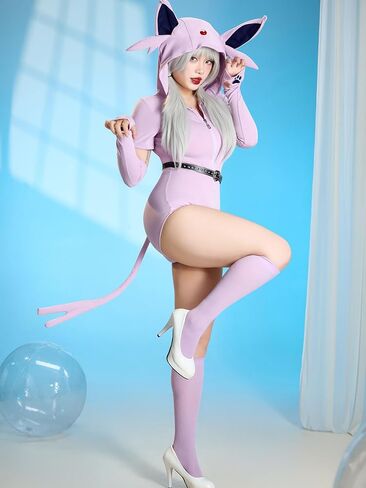 Mobbunny Women Anime Derivative Romper Onesie Bodysuit Sexy Lingerie Summer Hooded Homewear Jumpsuit with Tail in Saudi Arabia