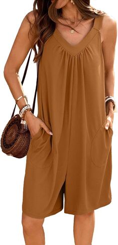 IDEALSANXUN Womens Rompers Summer V Neck Sleeveless Jumpsuits Casual Loose Overall Shorts in Saudi Arabia
